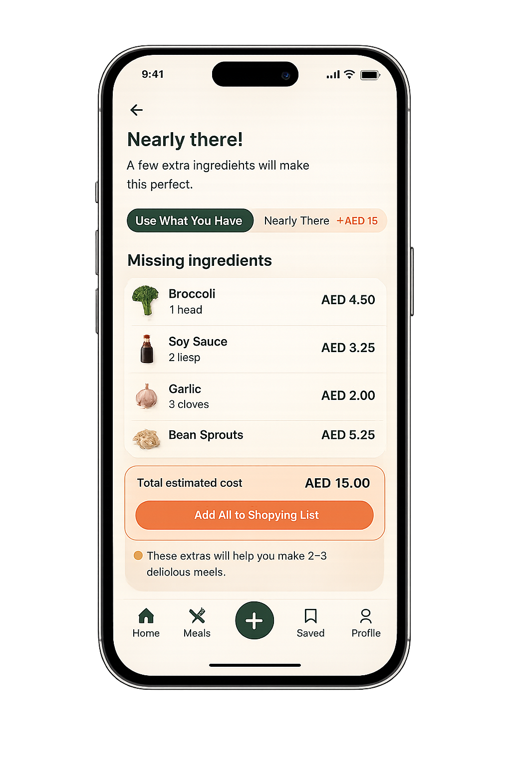 Forked UP! missing ingredients screen