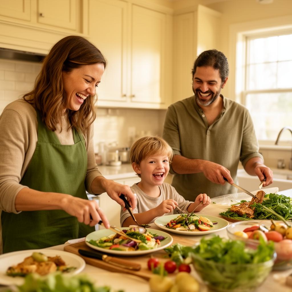 A family preparing dinner together